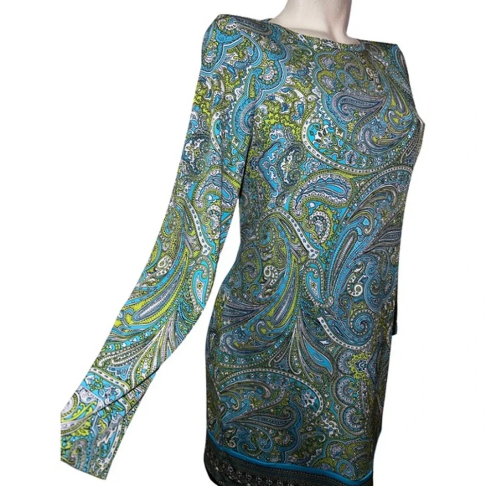 MICHAEL KORS Paisley Print Boat Neck Long Sleeve Shift Dress Women's Size‎ M